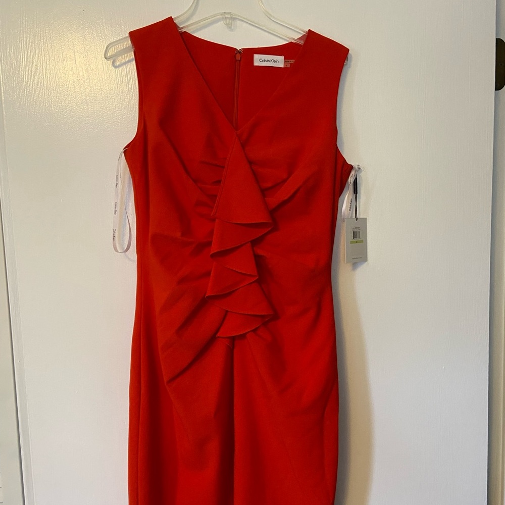 NWT Calvin Klein Red Ruffle Cocktail Dress
